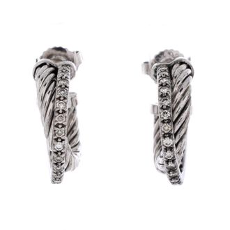 David Yurman Crossover Hoop Earrings Sterling Silver with Diamonds Small