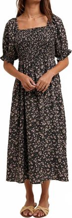 Wishlist Floral Smocked Puff Sleeve Midi Dress In Black