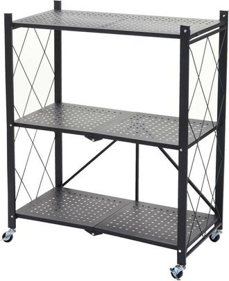 Mendler Estantería HHG-783, estantería de pie, estantería de salón, acero plegable/plegable, negro, 3 niveles