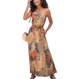Lascana Womens Bandeau Maxi Dress in Orange Red at Nordstrom, Size 14
