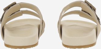 Burberry Womens Mixed Leather Slippers With Double Strap Ivory Calf Split Flat Shoes