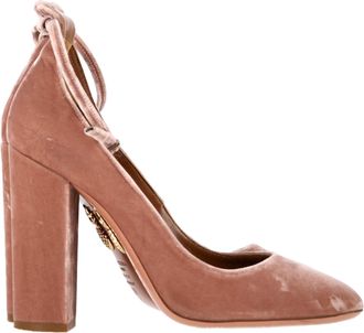 Aquazzura Alix Ankle Strap Block Heel Pumps in Rose Velvet