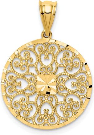 Diamond2Deal 14k Yellow Gold Fancy Filigree Diamond Cut Charm