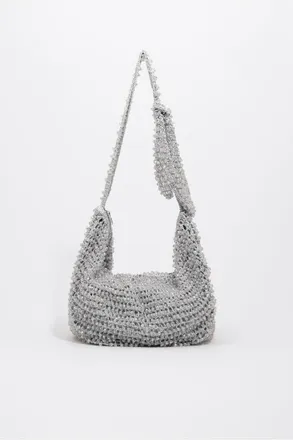Bimba & Lola Medium Crochet Beaded Shoulder Bag in Silver at Nordstrom