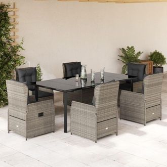 vidaXL Set Comedor Jard&iacute;n 7 Pzas Y Cojines Rat&aacute;n Sint&eacute;tico Gris Claro Vidaxl