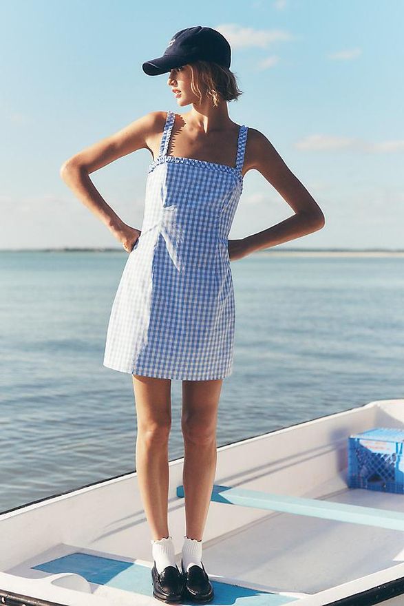 Gingham Square-Neck Mini Dress