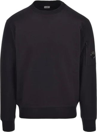 C.P. Company C.p. Company, Hoodies & sweatvesten, Heren, Blauw, M, Katoen, Diagonal Raised Fleece Crewneck Lens Sweatshirt