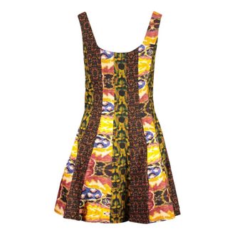 Desigual Korte Jurk met Vierkante Hals en Print - Dames - Korte kleedjes - Geel - XS - Katoen - Kleedjes