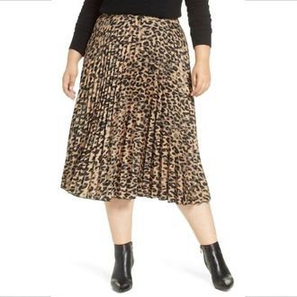 Halogen Pleated Elastic Waist Leopard Print Midi Skirt In Multicolor