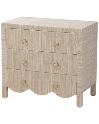 Baxton Studio Umika Grasscloth Nightstand With Scalloped Base