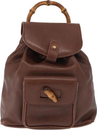 Gucci Vintage Bamboo Backpack Leather Brown Leather Backpack Bag (Pre-Owned)