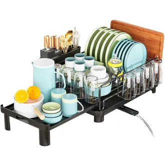 OEM Escurridor De Platos Extensible De Acero Inoxidable - Soporte Para Cubiertos De Bamb&uacute; - Boquilla Giratoria De 360&deg; - Dimensiones Ajustables De 22 A 32