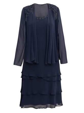 Gina Bacconi Womens Camira Lace Shoulder Bead Tier Jacket Dress - Navy - Size 12 UK