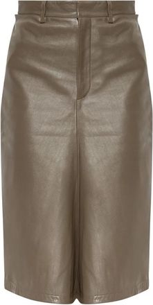Victoria Beckham Leren rok met kick-detail - Dames - Leren & Su&egrave;de rokken - Bruin - XS - Leer - Rokken