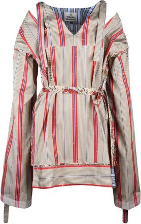 Vivienne Westwood Vertical Stripe Mini Scylla Dress With Adjustable Sleeves And Tailored Waist