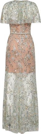 Self Portrait Womens Dress With Tulle Cape Green Polyester