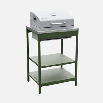 Sweeek Sweeek - Parrilla De Barbacoa Al Carb&oacute;n Acero Inoxidable Rejilla Cromada 2 Estantes, Naxos, Verde, 60x58.5x138 Cm