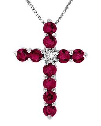 Diana M. Jewels Fine Jewelry 14K 0.93 Ct. Tw. Diamond & Ruby Cross Pendant Necklace
