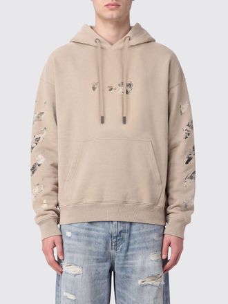 Off-white Cotton Hoodie with Diagonal Stripes Logo
