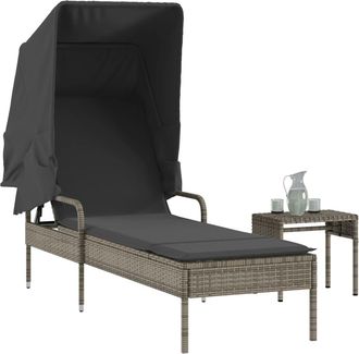 vidaXL Vidaxl - Tumbona Con Capota Y Mesa Rat&aacute;n Sint&eacute;tico Gris