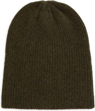 The Elder Statesman Rib Cashmere Watchman Cap in 303 New Olive at Nordstrom