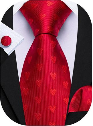 Barry.Wang Men Ties Valentines Day Happy Party Neckties Handkerchief Cufflinks Woven Wedding