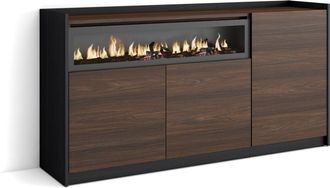 Skraut Home Skraut Home - Aparadores Para Sal&oacute;n, 156x37x80cm, 3 Puertas, Chimenea El&eacute;ctrica, Roble Oscuro Y Negro