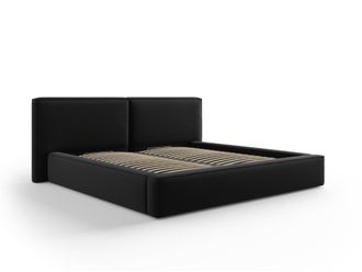 MICADONI Cama con cabecero y ba&uacute;l 200x200cm de terciopelo negro
