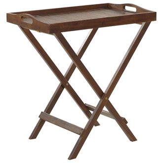 Beliani Beliani - Mesa Auxiliar De Madera De Acacia Oscura 68 X 45 Cm Tablero Plegable Amantea