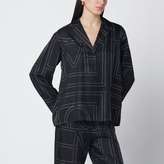 Toteme Black Monogram Silk Pajama Shirt