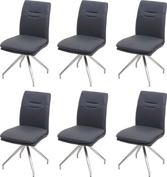 Hhg Hhg - Juego De 6 Sillas De Comedor 922, Silla De Cocina Sill&oacute;n Silla, Tela/textil Acero Inoxidable Cepillado, Gris Oscuro