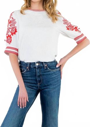 THML Clothing Embroidered Puff Sleeve Textured Top In White