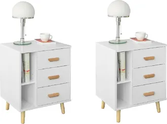 SoBuy Set De 2 Mesitas De Noche Con 3 Cajones Y 3 Estantes Mesa Auxiliar Mesita Para Sal&oacute;n Comedor Blanco L48xp40xh60 Cm Fbt95-wx2 Sobuy Es