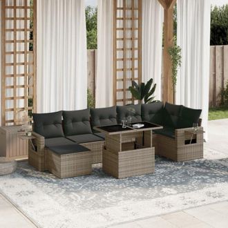 vidaXL Set De Sof&aacute;s De Jard&iacute;n Y Cojines 8 Piezas Rat&aacute;n Sint&eacute;tico Gris Vidaxl