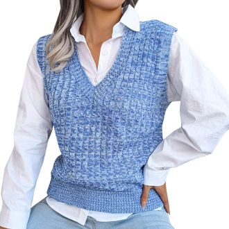 Generic Womens Fashion V Neck Sleeveless Knitted Vest College Style 12 Sock Blue