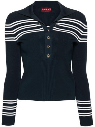 Gucci Ribgebreid poloshirt - Blauw