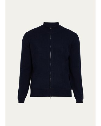 Fioroni Cashmere Mens Cashmere Sport Stitch Full-Zip Bomber Cardigan