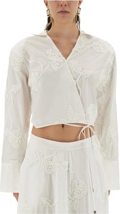 Rotate Wrap Katoenen Shirt - Dames - Blouses - Wit - S - Katoen - Overhemden