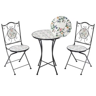 Beliani Conjunto De Balc&oacute;n De Estilo Hierro Forjado Plegable Con Azulejos De Mosaico Cer&aacute;mico Negro Collio