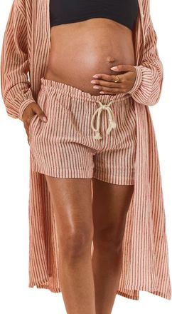 Hatch The Bungalow Striped Beach Short in Red/cream Stripe at Nordstrom, Size X-Small