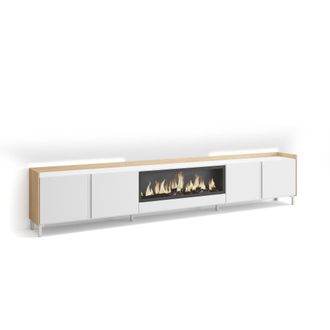 Skraut Home Skraut Home - Mueble Tv, Televisi&oacute;n, Muebles De Sal&oacute;n, Almacenaje, 315x35x61cm, Para Tv Hasta 80, Chimenea El&eacute;ctrica Xxl, Dise&ntilde;o Industrial, Led, Esti