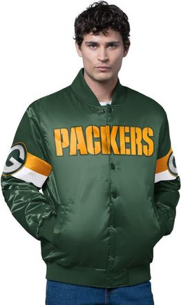 Starter Mens Starter Green Green Bay Packers Triple Option Satin Varsity Full-Snap Jacket at Nordstrom, Size Xxx-Large