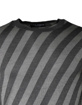 Dolce & Gabbana Diagonal-Striped Silk Sweater - Gray