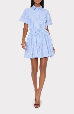 Milly Willa Stripe Sequin Embellished Button-Up Minidress in Blue/White at Nordstrom, Size 12