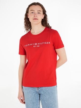 Tommy Hilfiger Kurzarmshirt TOMMY HILFIGER REG CORP LOGO C-NK SS, Damen, Gr. L (42/44), fireworks, Jersey, Obermaterial: 100% Baumwolle, unifarben, normal h&uuml;ftlang, 