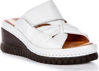 Justinreess England Justinreess Womens Leather Sandals Sloane Soft Footbed Cross Bow Minimal Open Toe Wed (White, UK 4)