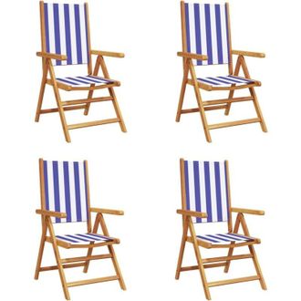 vidaXL Vidaxl - Sillas Jard&iacute;n Reclinables 4 Uds Madera Maciza Tela Azul Blanco