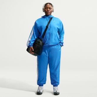 Nike Womens Nike Sportswear Classic Wovens UV Protection Mid-Rise Loose Jogger Pants (Plus Size) in Blue | HF9200-435