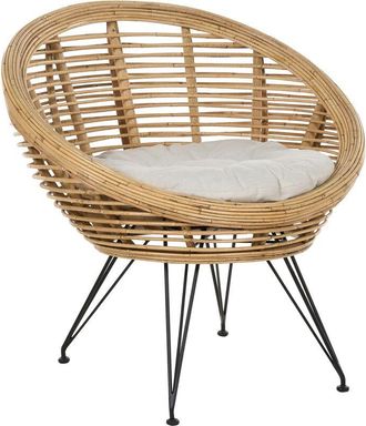 Beliani Beliani - Silla Boho Rat&aacute;n Beige Claro Coj&iacute;n Tela Algod&oacute;n Resistencia Media Interior Natural Maratea