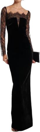 Roland Mouret Black Velvet Lace Detail Gown 2026 Size 38